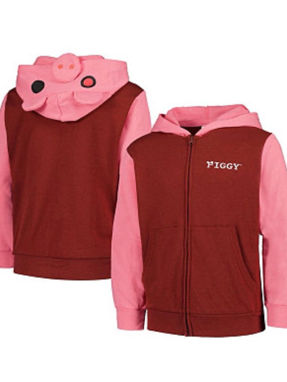 Piggy Pink & Burgundy Kids Zip-Up Hoodie